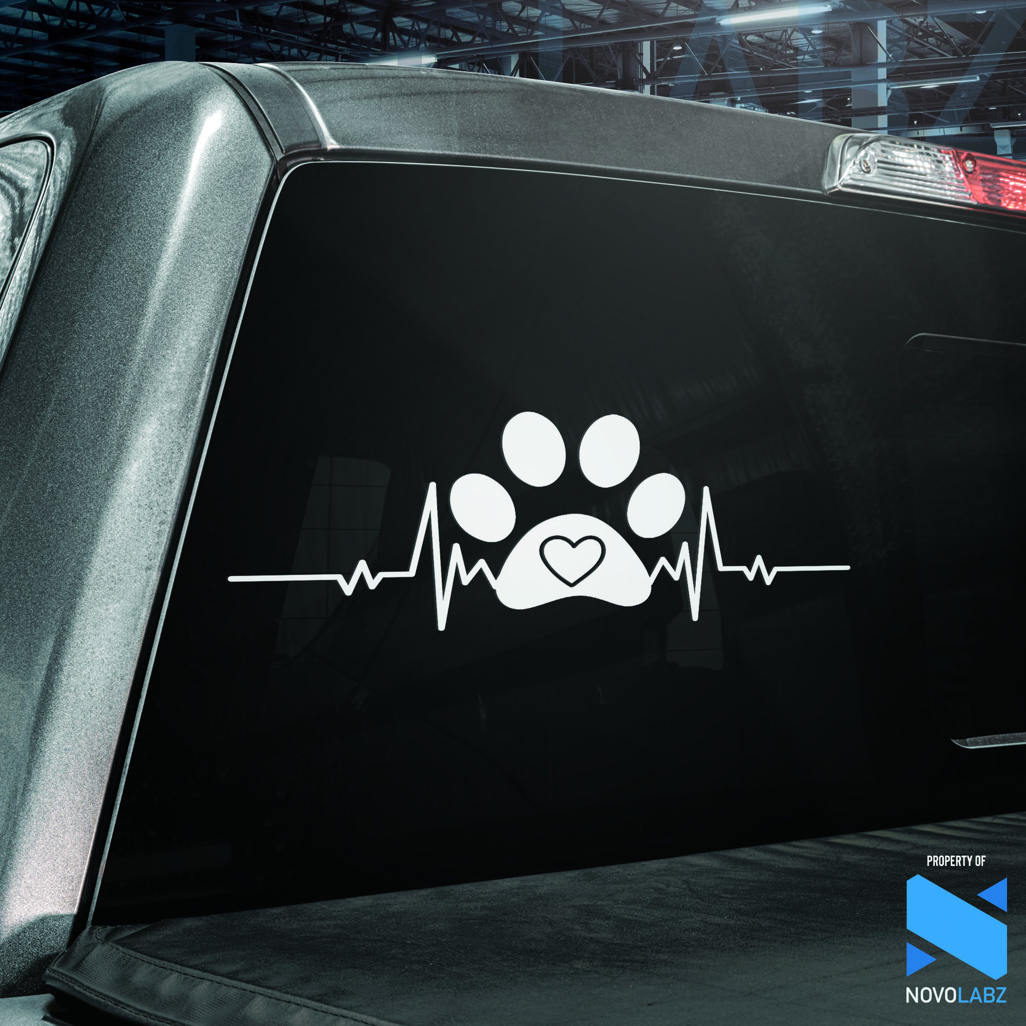 Dog Paw With Heartbeat Vinyl Decal